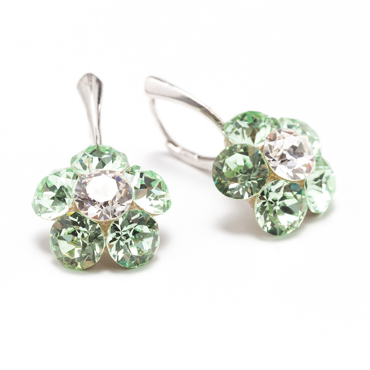 Cercei Argint DaviCrystals cu cristale Swarovski floare l cu leveback mare chrysoliyte