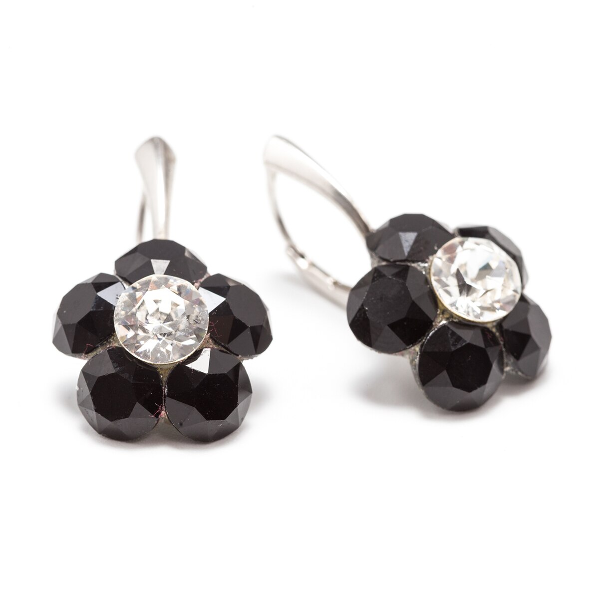 Cercei Argint DaviCrystals cu cristale Swarovski floare l cu leveback mare jet