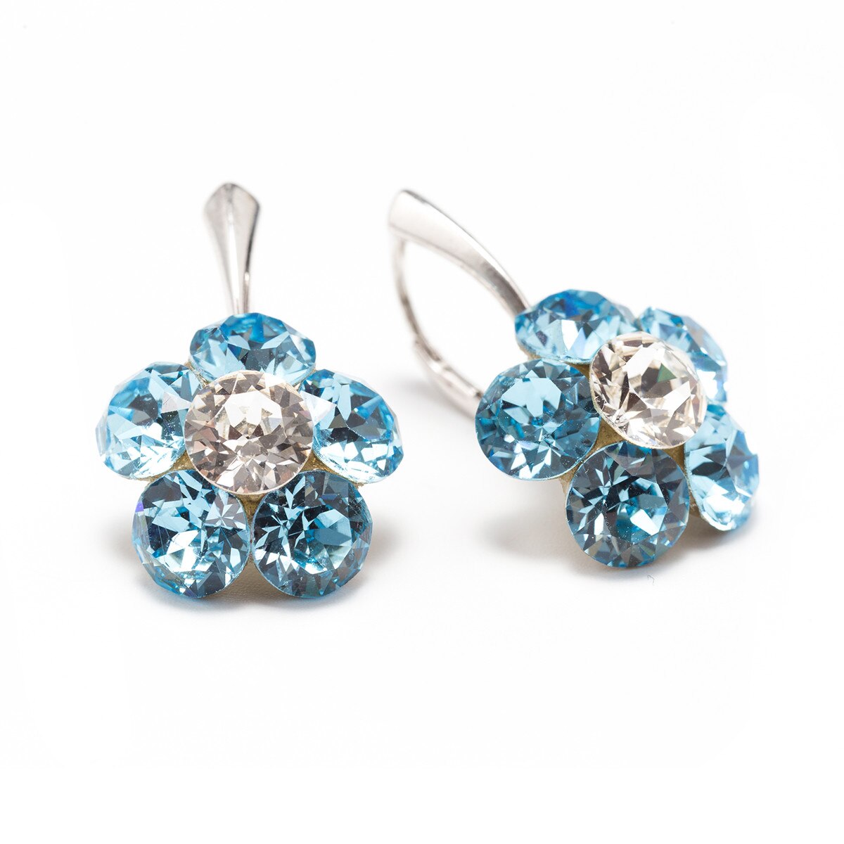 Cercei Argint DaviCrystals cu cristale floare l cu leveback mare aquamarine