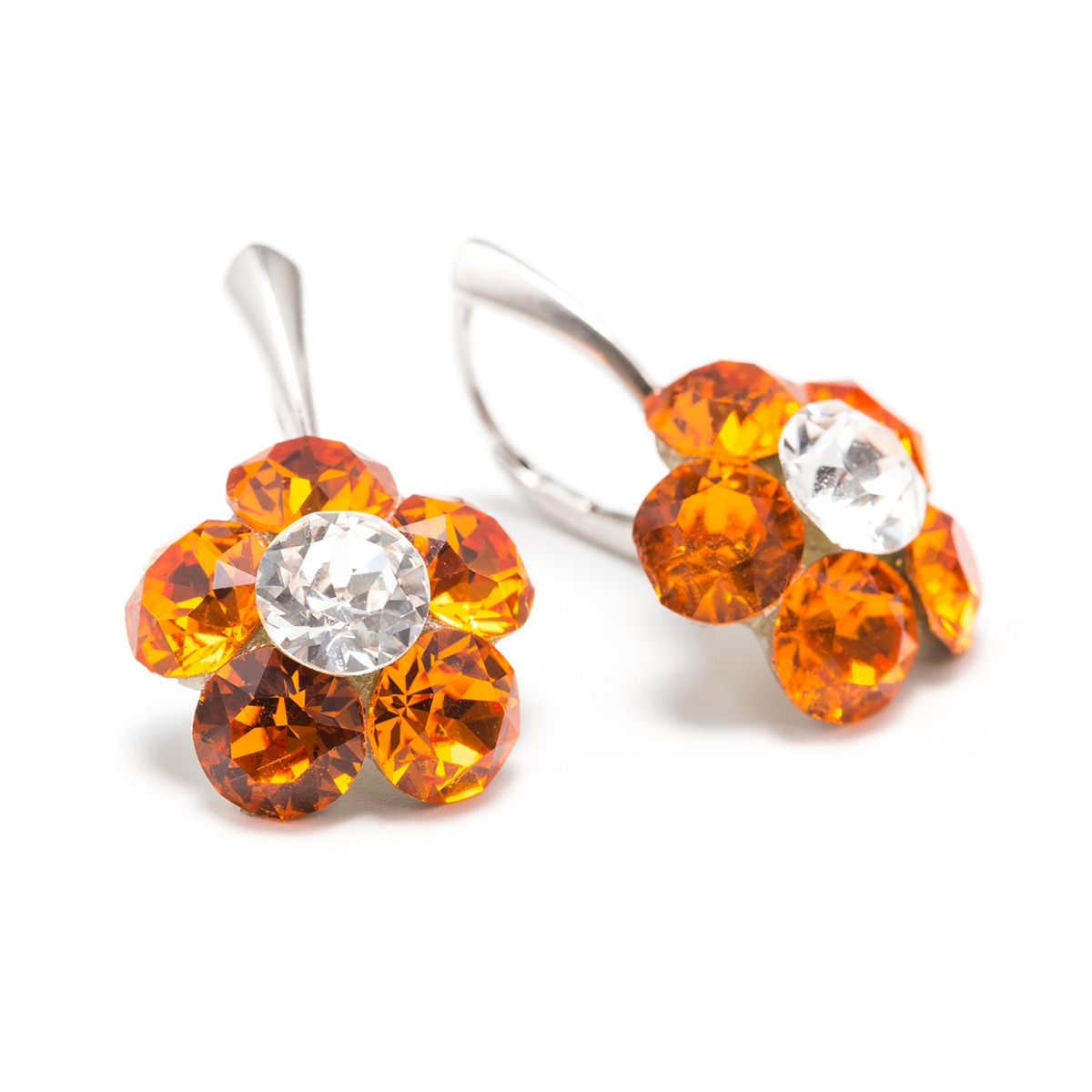 Cercei Argint DaviCrystals cu cristale Swarovski floare l cu leveback mare tangerine