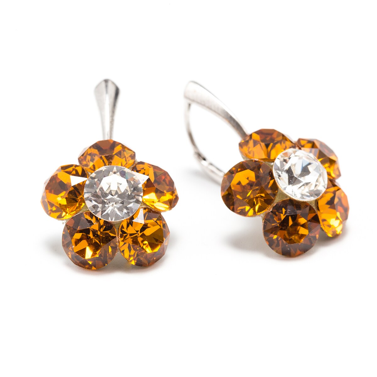 Cercei Argint DaviCrystals cu cristale Swarovski floare l cu leveback mare topaz