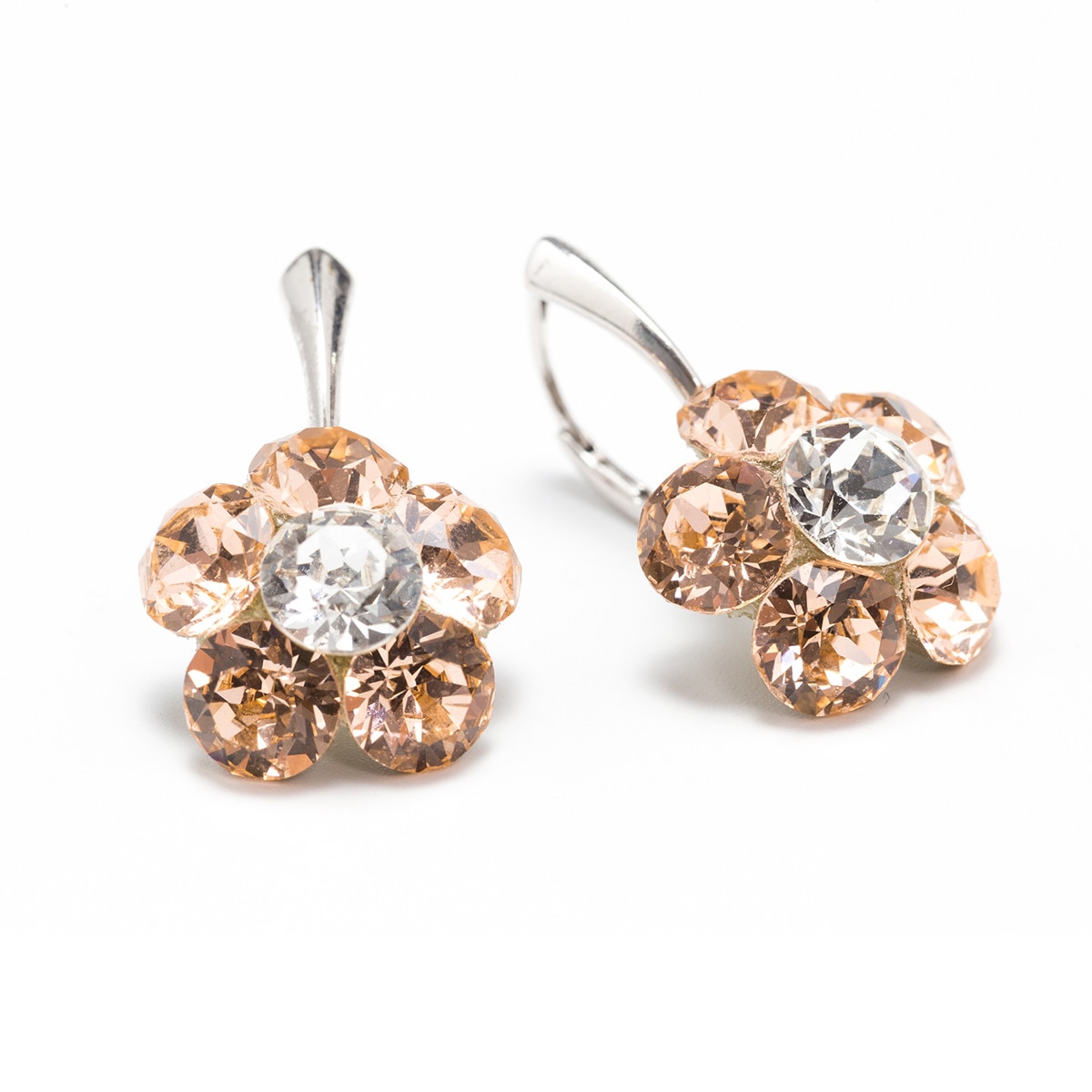 Cercei Argint DaviCrystals cu cristale Swarovski floare l cu leveback mare light peach