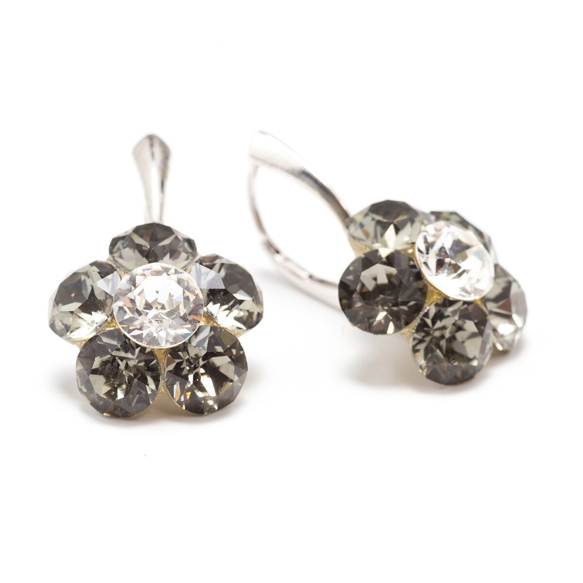 Cercei Argint DaviCrystals cu cristale Swarovski floare l cu leveback mare black diamod