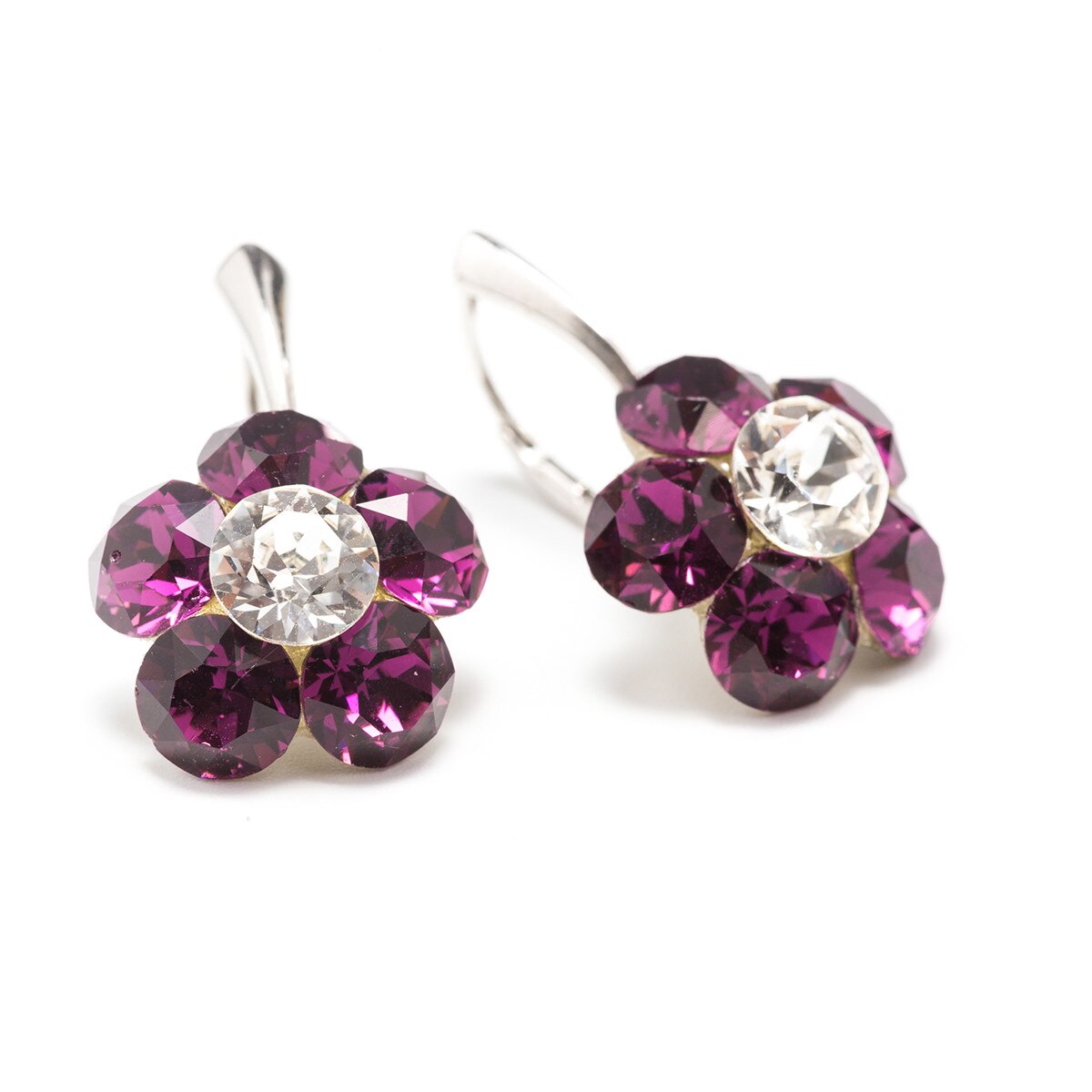 Cercei Argint DaviCrystals cu cristale Swarovski floare l cu leveback mare amethyst