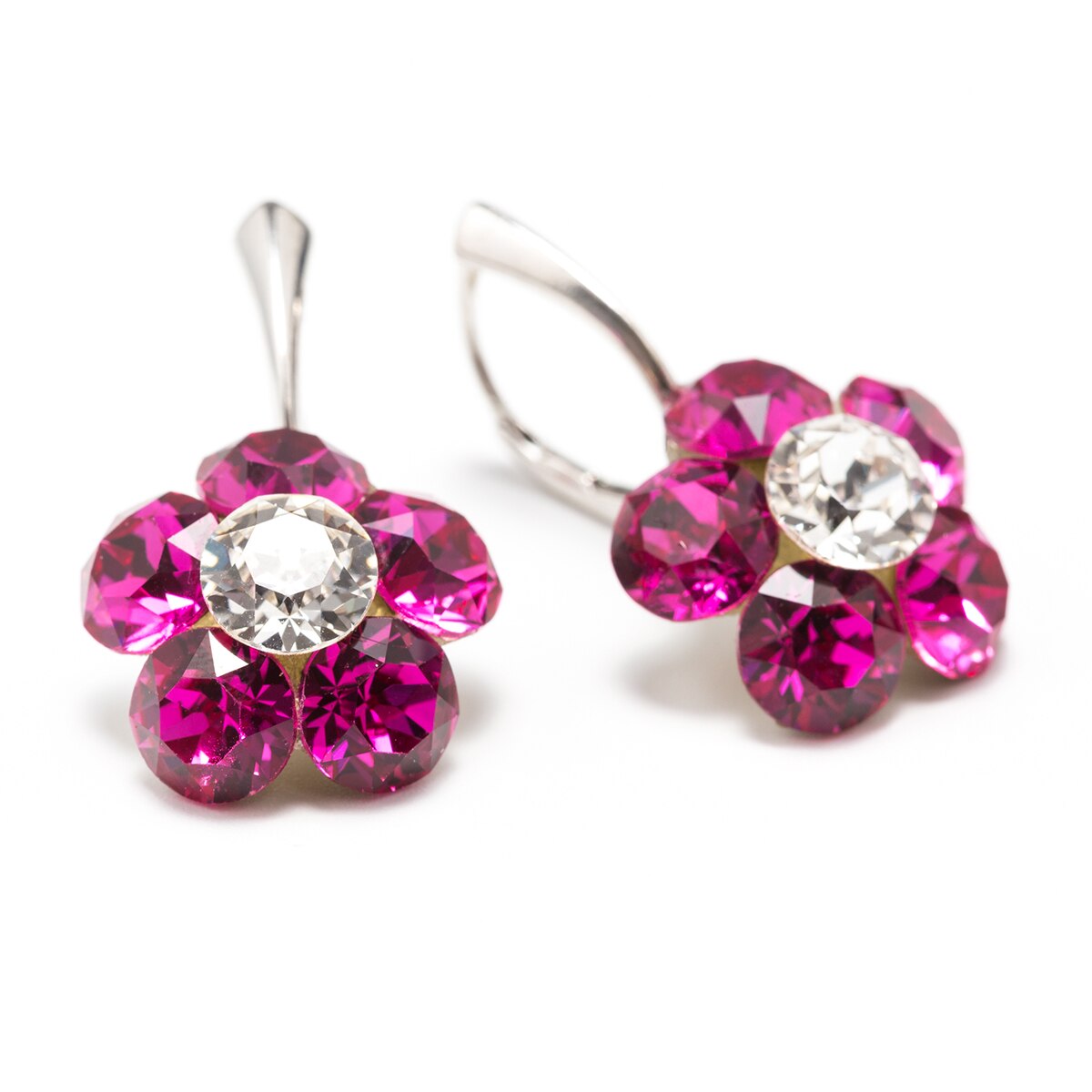 Cercei Argint DaviCrystals cu cristale floare l cu leveback mare fuchsia