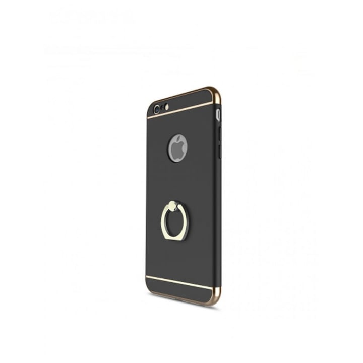 Пакет защитен калъф за iPhone 6+ Luxury Black Plated с поддържащ пръстен и безплатно фолио