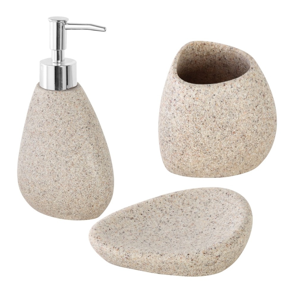 Set 3 accesorii de baie Feridras Stone, poliresina, bej