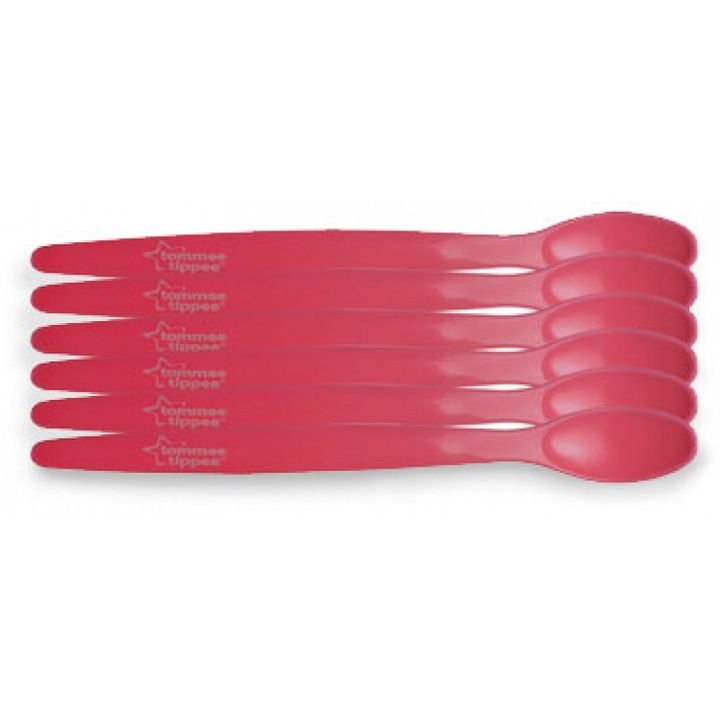 Комплект 6 лъжици за хранене Tommee Tippee Basics, Червен