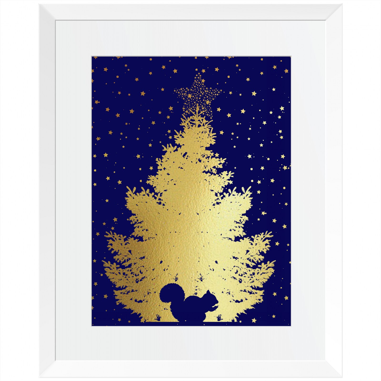 Tablou decorativ, Brad si Veverita, auriu stralucitor Anais, inramat, 24x30 cm