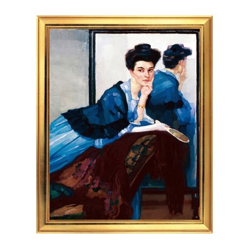 Fototapet Simulare Tablou, Arta Sec. XX, Leo Putz - Dame in Blau - ST-ASD-169, 40 x 50 cm Fototapet Simulare Tablou, Arta Sec. XX, Leo Putz - Dame in Blau - ST-ASD-169, 40 x 50 cm