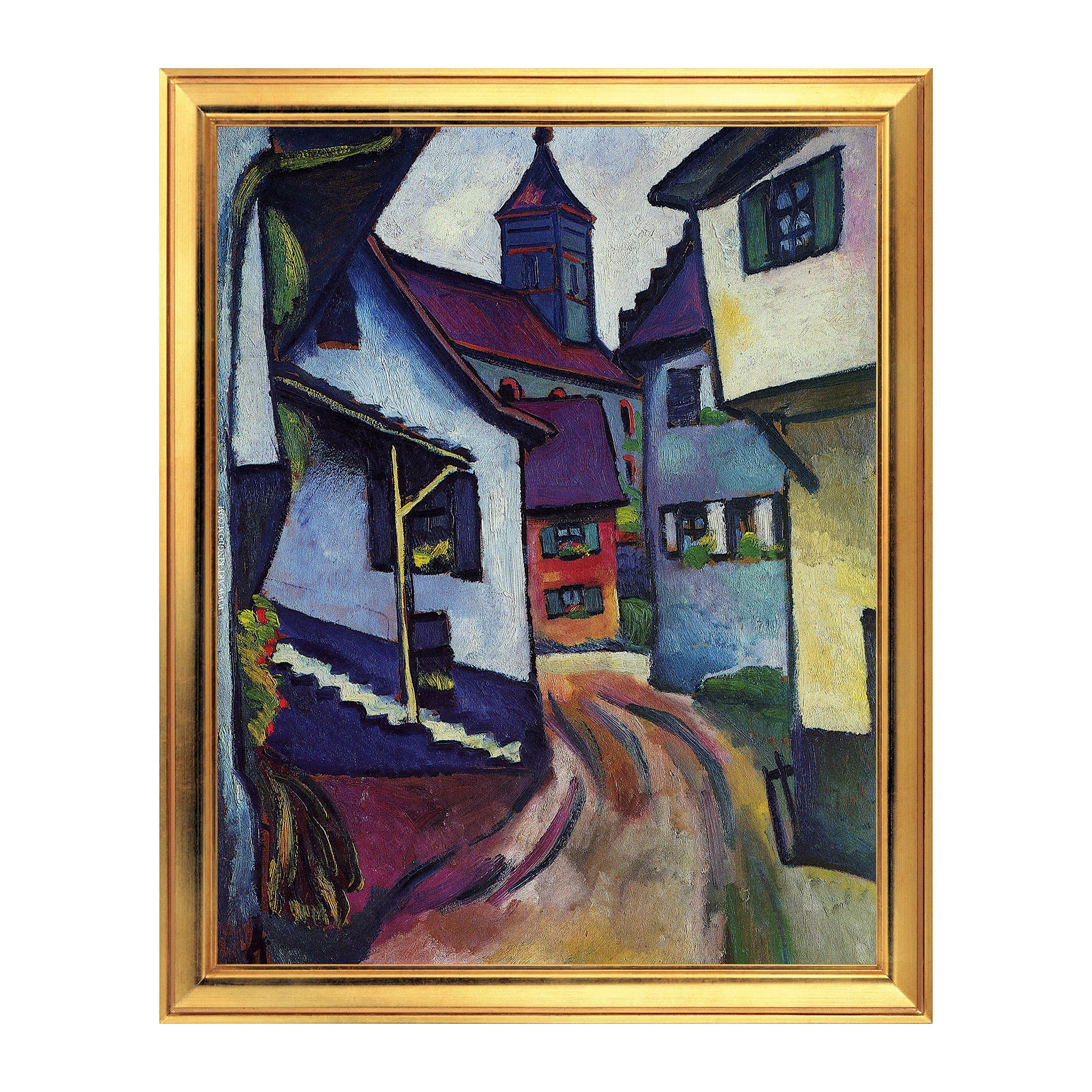 Fototapet Simulare Tablou, Arta Sec. XX, August Macke - Street with Church in Kandern - ST-ASD-073, 40 x 50 cm