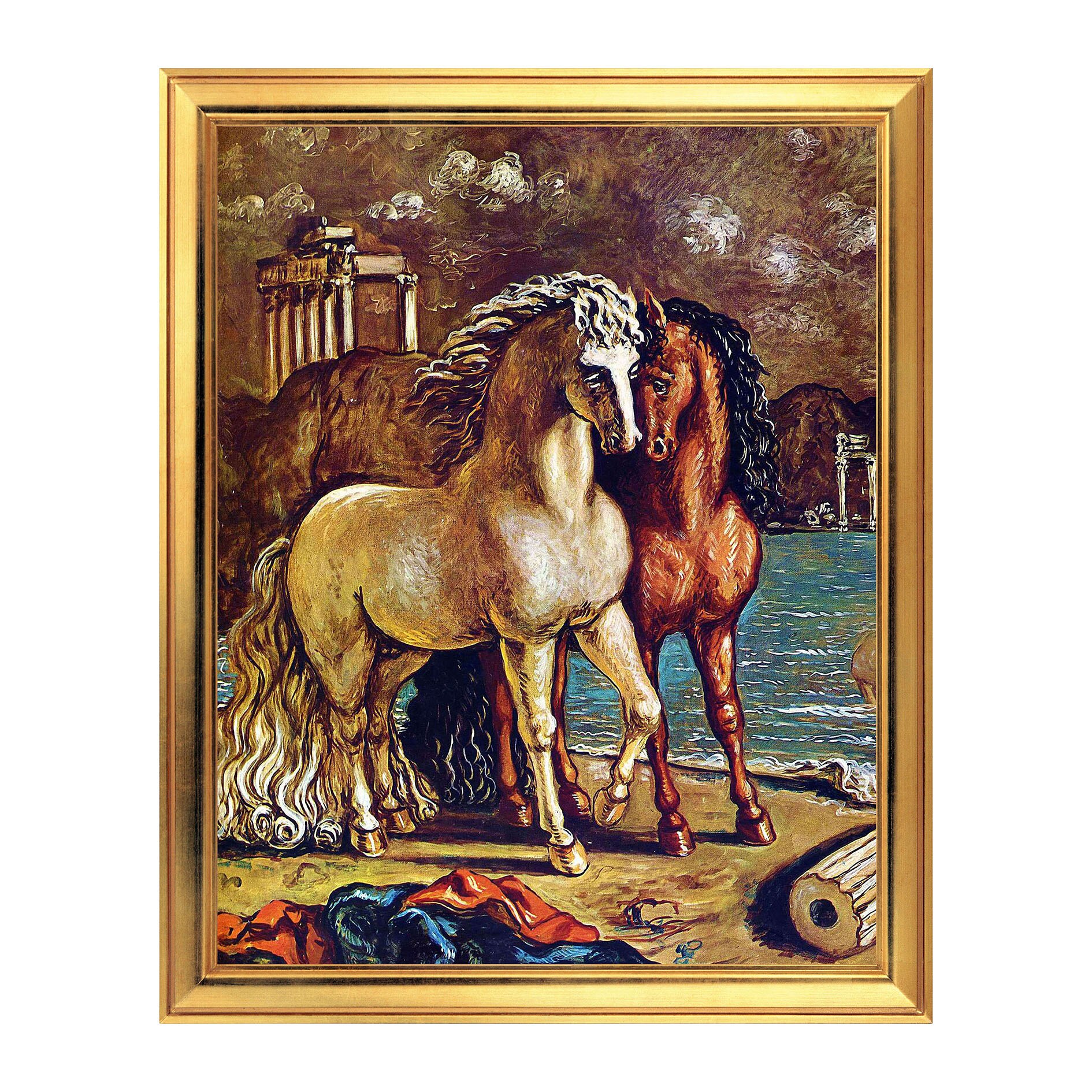 Fototapet Simulare Tablou, Arta Sec. XX, Giorgio de Chirico - Antique Horses on the Aegean Shore - ST-ASD-120, 40 x 50 cm