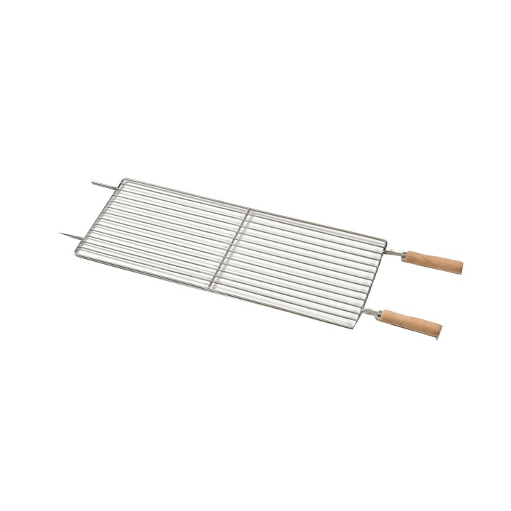 Gratar din inox cu manere din lemn pentru BBQ Hands-Free GRILLIA 11 frigarui si rotiserie in linie