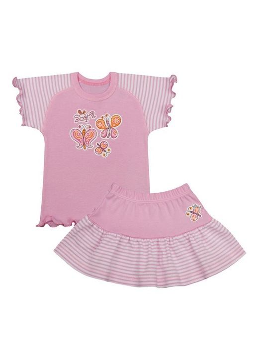 Compleu Scamp, tricou cu maneci scurte si fusta, Roz, 104 cm, 3-4 ani