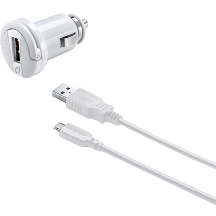 Cellularline 2A autós töltő + MicroUSB kábel, Fehér
