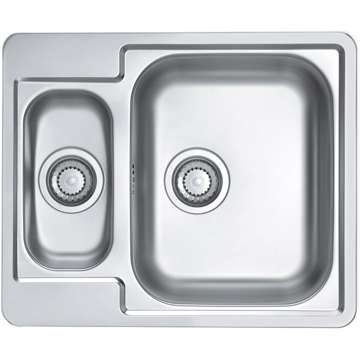 Chiuveta bucatarie Alveus Line 50 leinen, orientare cuva pe dreapta, 615x500 mm, adancime cuva mare 160 mm, sifon inclus, Inox