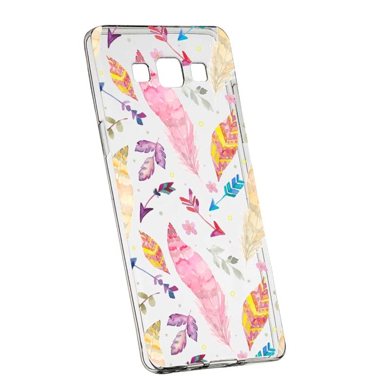 Husa Silicon, Transparent, Slim, Happy Feathers, Samsung Galaxy J3 2016