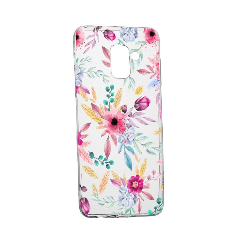 Husa Silicon, Transparent, Slim, Happy Flowers, Samsung Galaxy A8 2018 / A5 2018