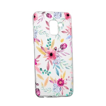Husa Silicon, Transparent, Slim, Happy Flowers, Samsung J6 2018 Husa Silicon, Transparent, Slim, Happy Flowers, Samsung J6 2018