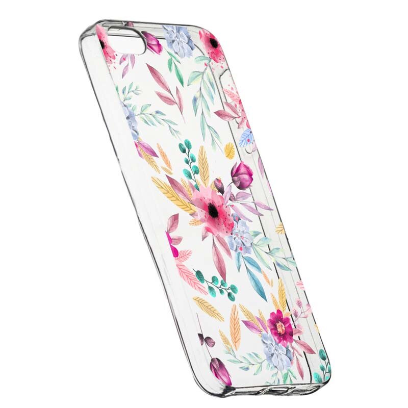 Husa Silicon, Transparent, Slim, Happy Flowers, Apple iPhone 5 / 5S / SE