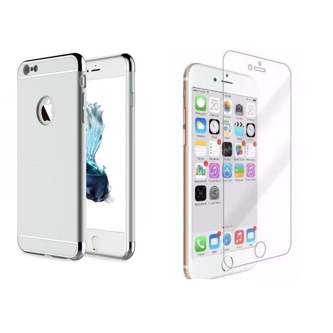 Pachet husa Apple iPhone 7 Plus,MyStyle Elegance Luxury 3in1 Silver, folie de sticla gratis
