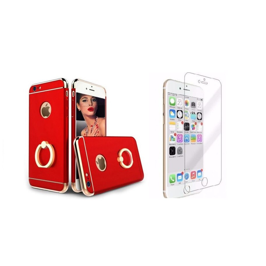 Pachet husa Apple iPhone 6/6S, MyStyle Elegance Luxury 3in1 Ring Red, folie de sticla gratis