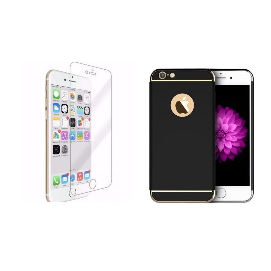 Pachet husa Apple iPhone 6/6S, MyStyle Elegance Luxury 3in1 Black, folie de sticla gratis