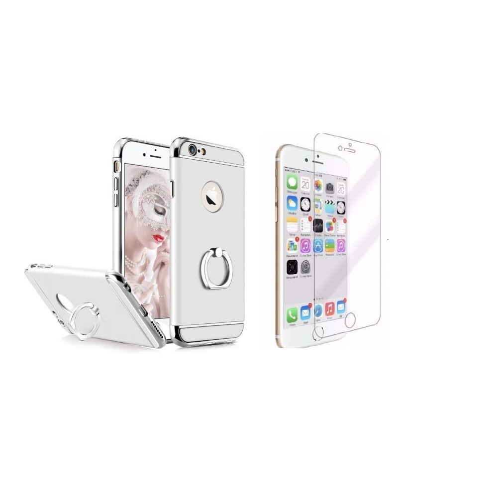Pachet husa Apple iPhone 6/6S, MyStyle Elegance Luxury 3in1 Ring Silver, folie de sticla gratis