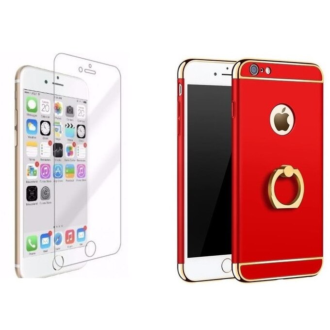 Pachet husa Apple iPhone 7 Plus,MyStyle Elegance Luxury 3in1 Ring Red, folie de sticla gratis