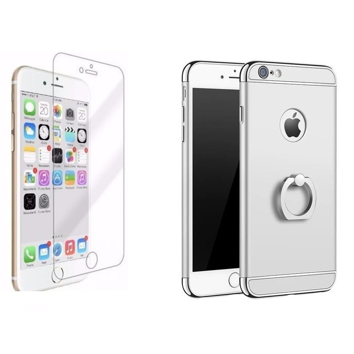 Pachet husa Apple iPhone 7, MyStyle Elegance Luxury 3in1 Ring Silver, folie de sticla gratis