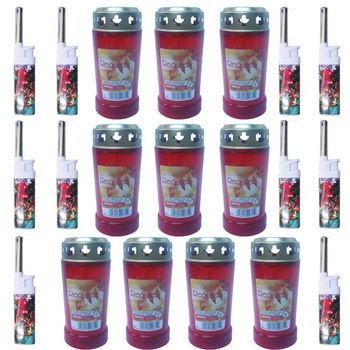 Pachet - 10 x Candela din plastic cu capac din metal, 10cm + 10 x Aprinzator cu gat lung tip bricheta Pachet - 10 x Candela din plastic cu capac din metal, 10cm + 10 x Aprinzator cu gat lung tip bricheta
