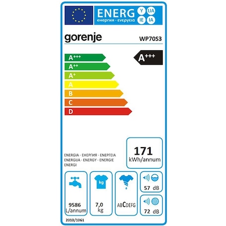 Masina de spalat frontala GORENJE WP70S3, 7kg, 1000rpm, A+++, alb