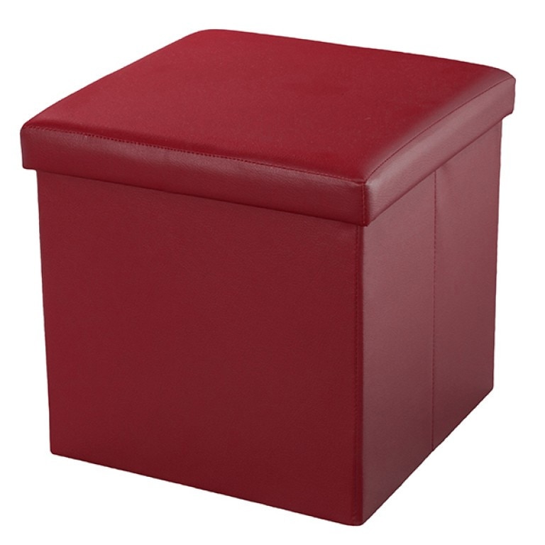 Taburet Muhler, Piele ecologica, Pliabil, Cu spatiu pentru depozitare, Inaltime 38 cm, Rosu