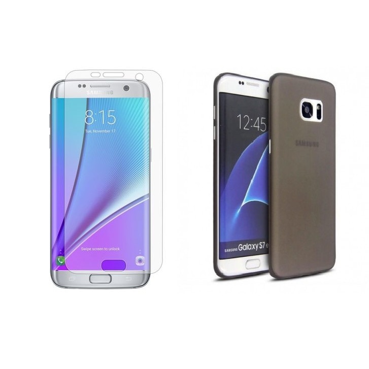 Pachet husa Samsung Galaxy S6 MyStyle, TPU slim fumuriu, cu folie de sticla gratis
