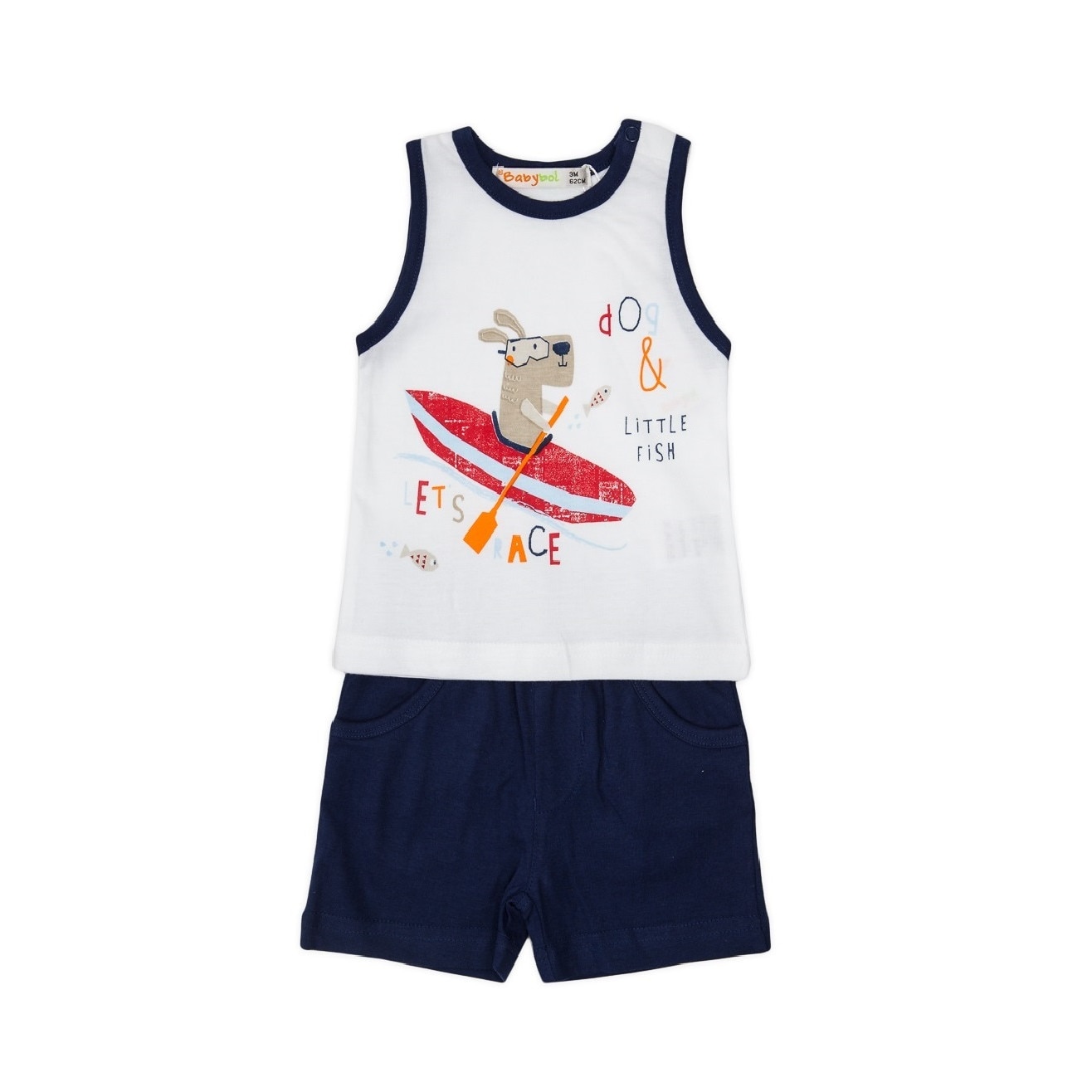 Set vara bumbac baieti ,Babybol, Alb / Albastru