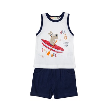 Set vara bumbac baieti ,Babybol, Alb / Albastru Set vara bumbac baieti ,Babybol, Alb / Albastru