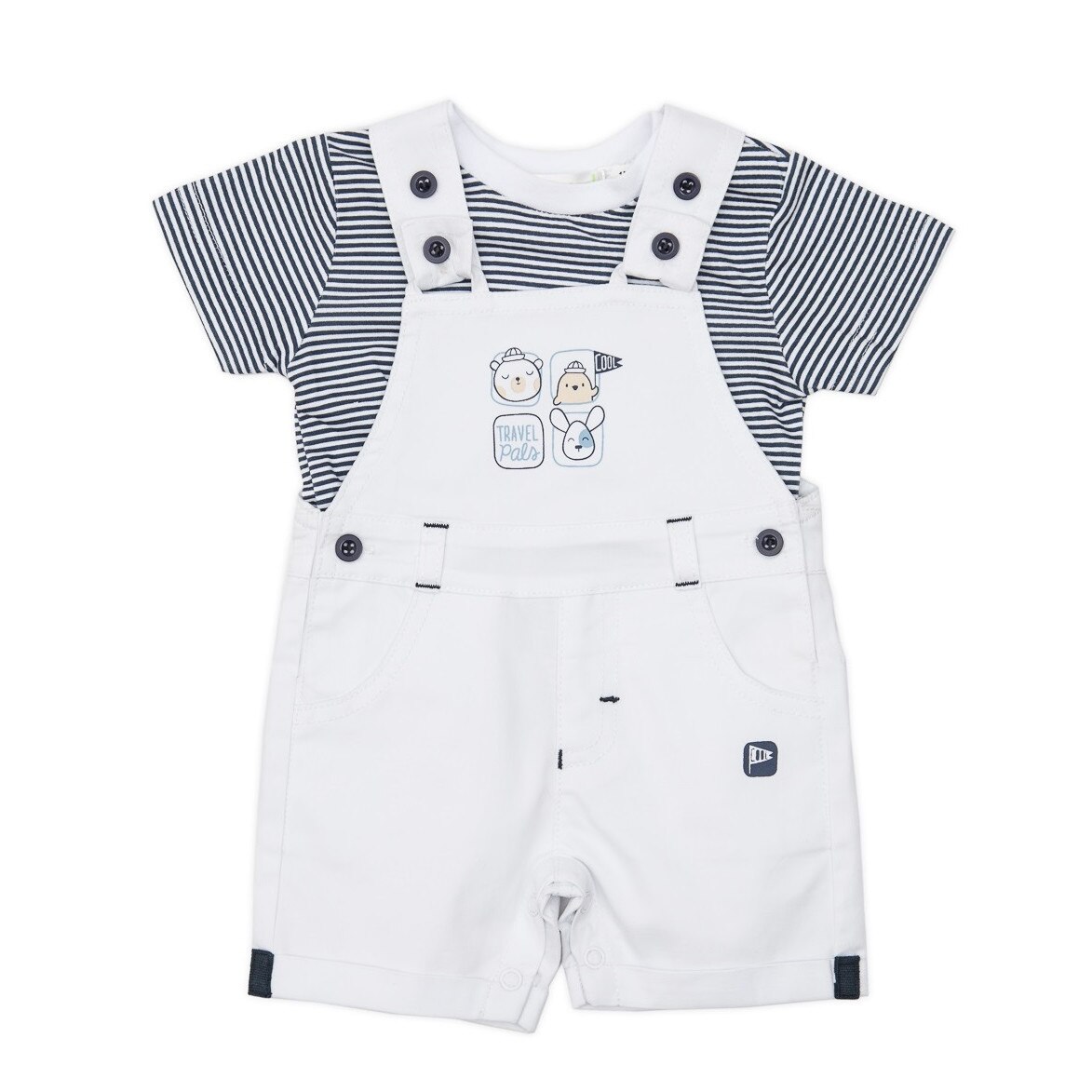 Set bebe , salopeta si tricou, Babybol, Alb / Albastru