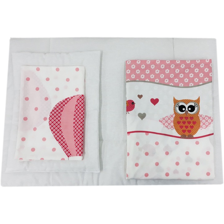 Husa perna si plapuma bufnita roz