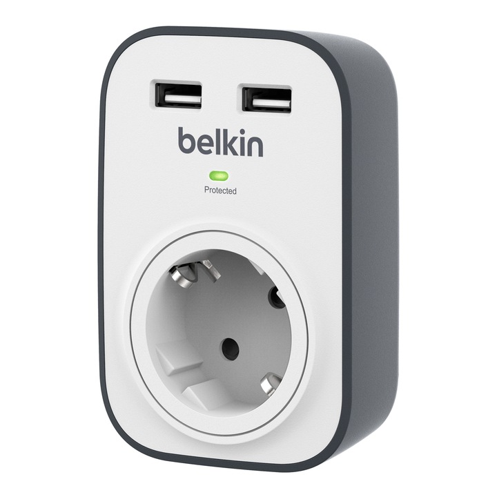 Мрежово зарядно BELKIN 220V SurgeCube, 2 USB-A порта по 2.4A/12W всеки