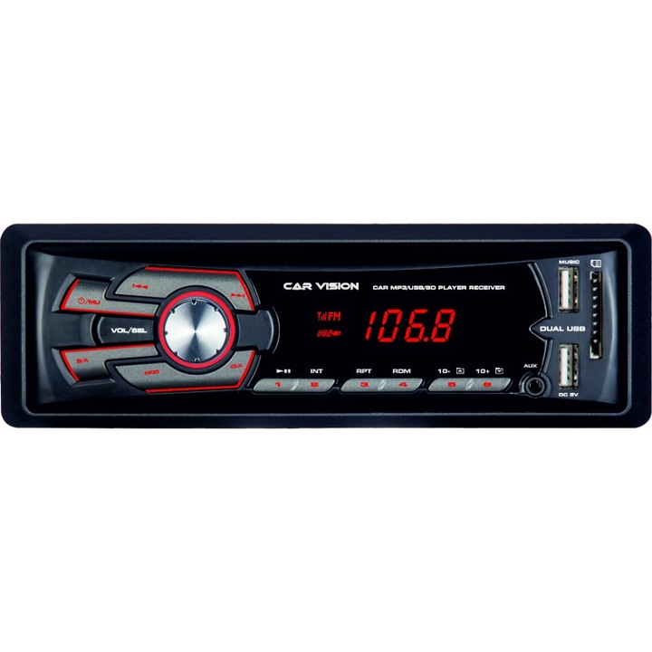 Radio MP3 Player auto Car Vision, RU-001, 4x45W, USB, SD, Aux In, iesire RCA, iluminare rosu