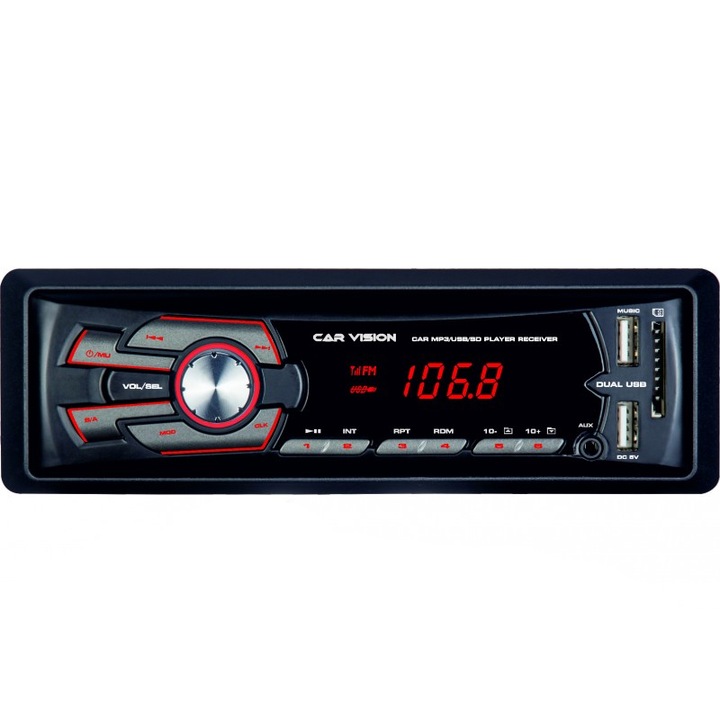 Radio MP3 Player auto Car Vision, RU-002BT, Bluetooth, USB, SD, Aux In, Telecomanda, 4x45W, iesire RCA, port USB pentru incarcare dispozitive mobile, iluminare rosu