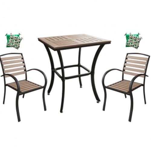 Set balcon masa patrata POLYWOOD NATURAL 60x60x72cm cu 2 scaune 86x40x45cm, 2 perne scaun