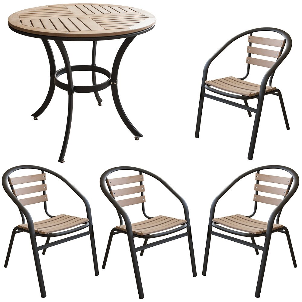 Set terasa masa rotunda POLYWOOD NATURAL 80x72cm cu 4 scaune 77x40x37cm