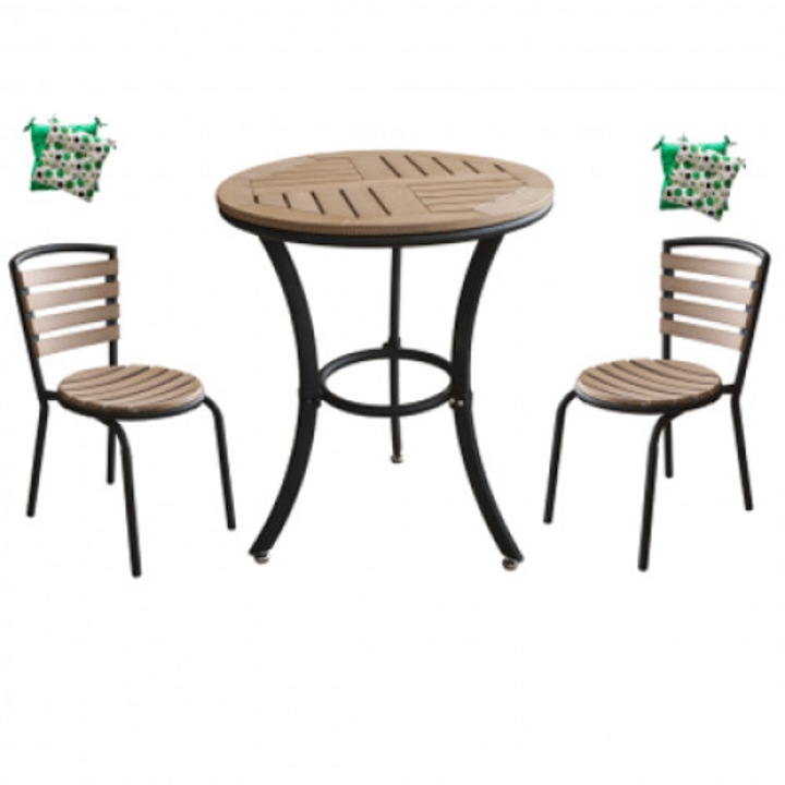 Set balcon masa rotunda POLYWOOD NATURAL 60x72cm cu 2 scaune 77x40cm , 2 perne scaun