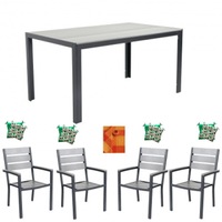 set mobilier gradinaterasa masa dreptunghiulara cadru aluminiu polywood grey 150x90x74cm cu 4 scaune 60x57x89cm4 perne  fata de masa imagen 29_0_
0