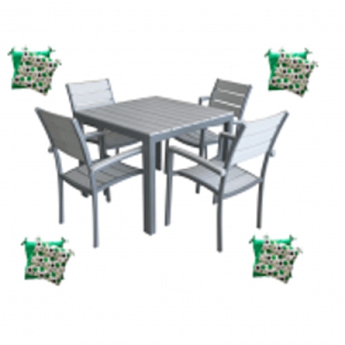 Set mobila gradina masa patrata cadru aluminiu POLYWOOD GREY 90x90x74cm cu 4 scaune 60x57x89cm , 4 perne