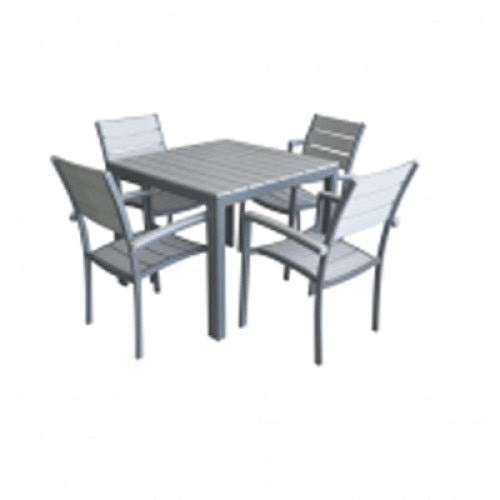 Set gradina masa patrata cadru aluminiu POLYWOOD GREY 90x90x74cm cu 4 scaune 60x57x89cm