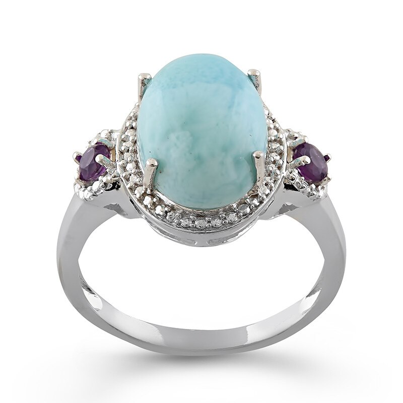 Inel Fantazzia Argint 925 Larimar, Ametiste Africane, 59 R17711LARIMARA