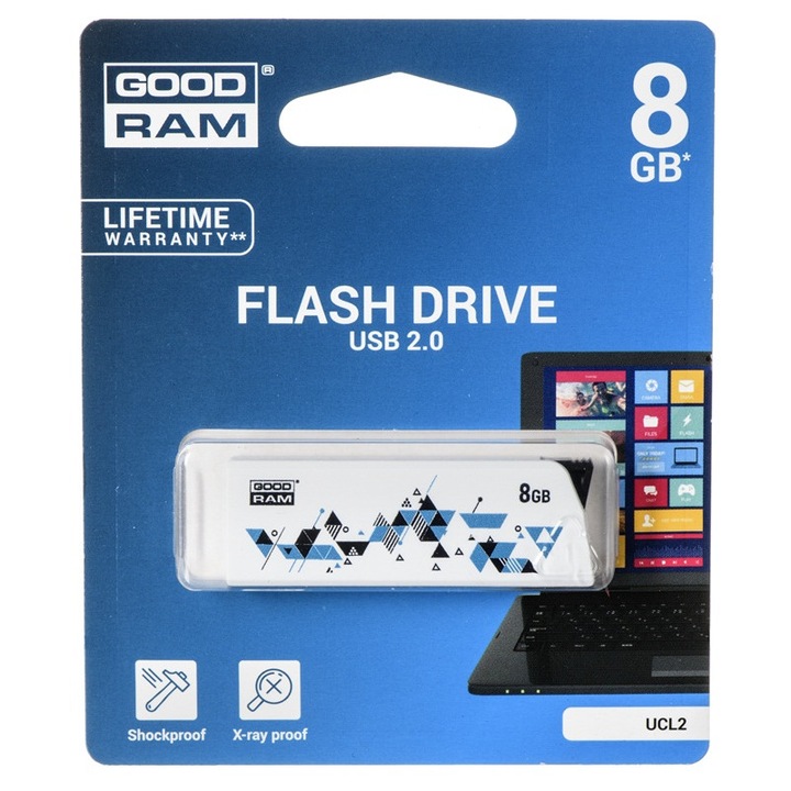 USB Flash памет Goodram, 8GB, USB 2.0, Бял