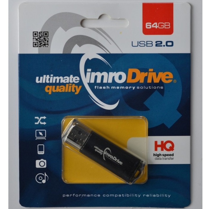 USB Flash памет Imro PenDrive, 64 GB, USB 2.0, Черен